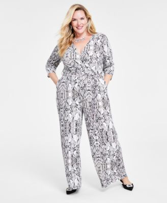 I.N.C. International Concepts - Plus Size Animal-Print Surplice Jumpsuit, Created for Macy's