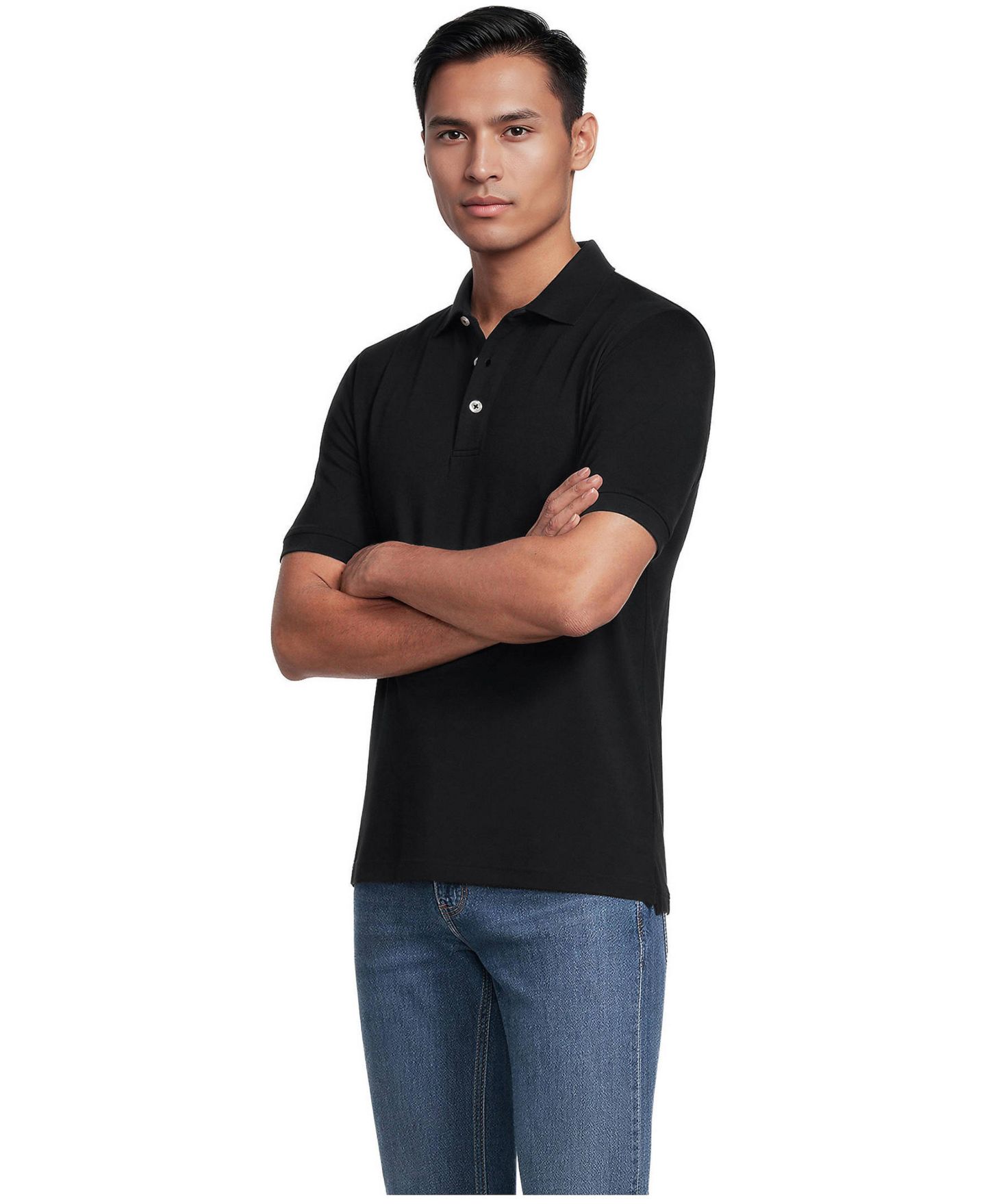 Мужское поло Lands' End Short Sleeve Cotton Supima Polo Shirt, цвет: Чёрный — фото 6