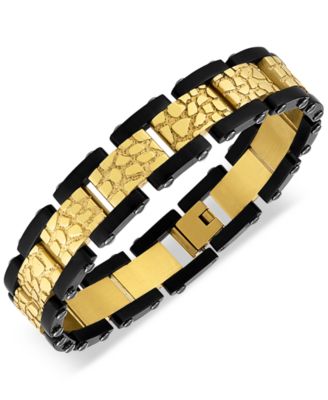 Esquire Men's Jewelry - Nugget Link Bracelet in Gold-Tone & Black Ion-Plated Stainless Steel