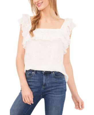 CeCe - Women's Ruffled Square Neck Eyelet Blouse