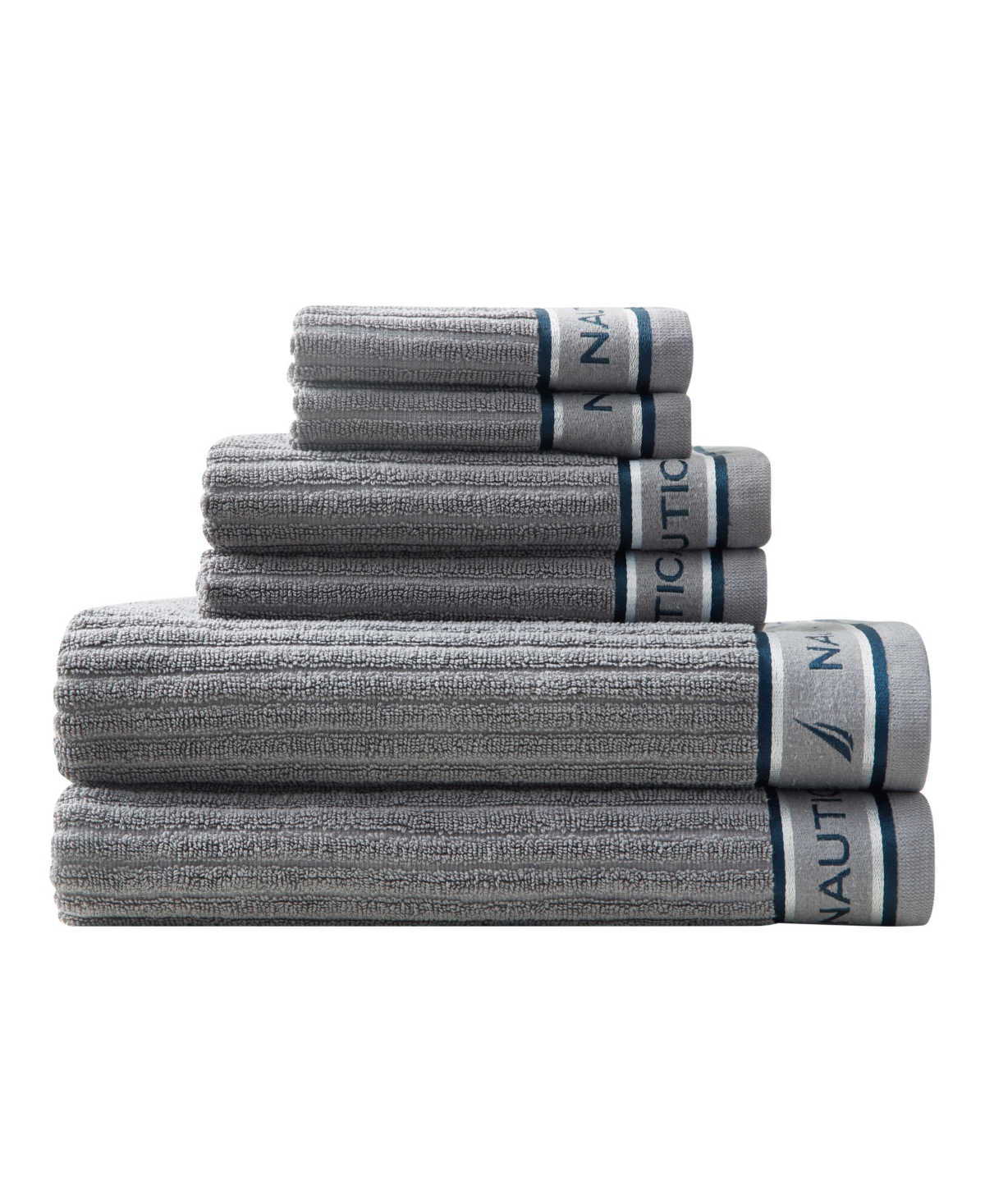 Nautica Signature Solid Cotton Terry 6 Piece Towel Set Bedding In Frost Gray