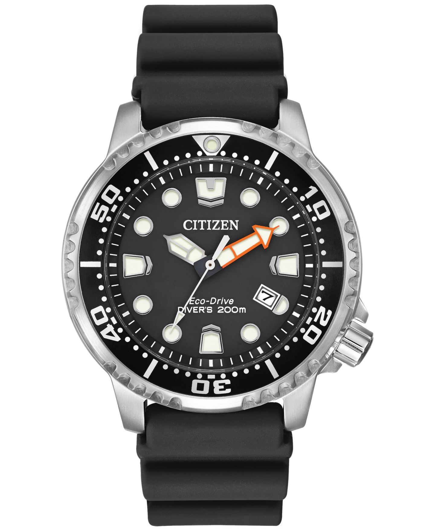 Мужские часы Citizen Eco-Drive Promaster Dive Black Rubber Strap Watch 44mm — фото 1