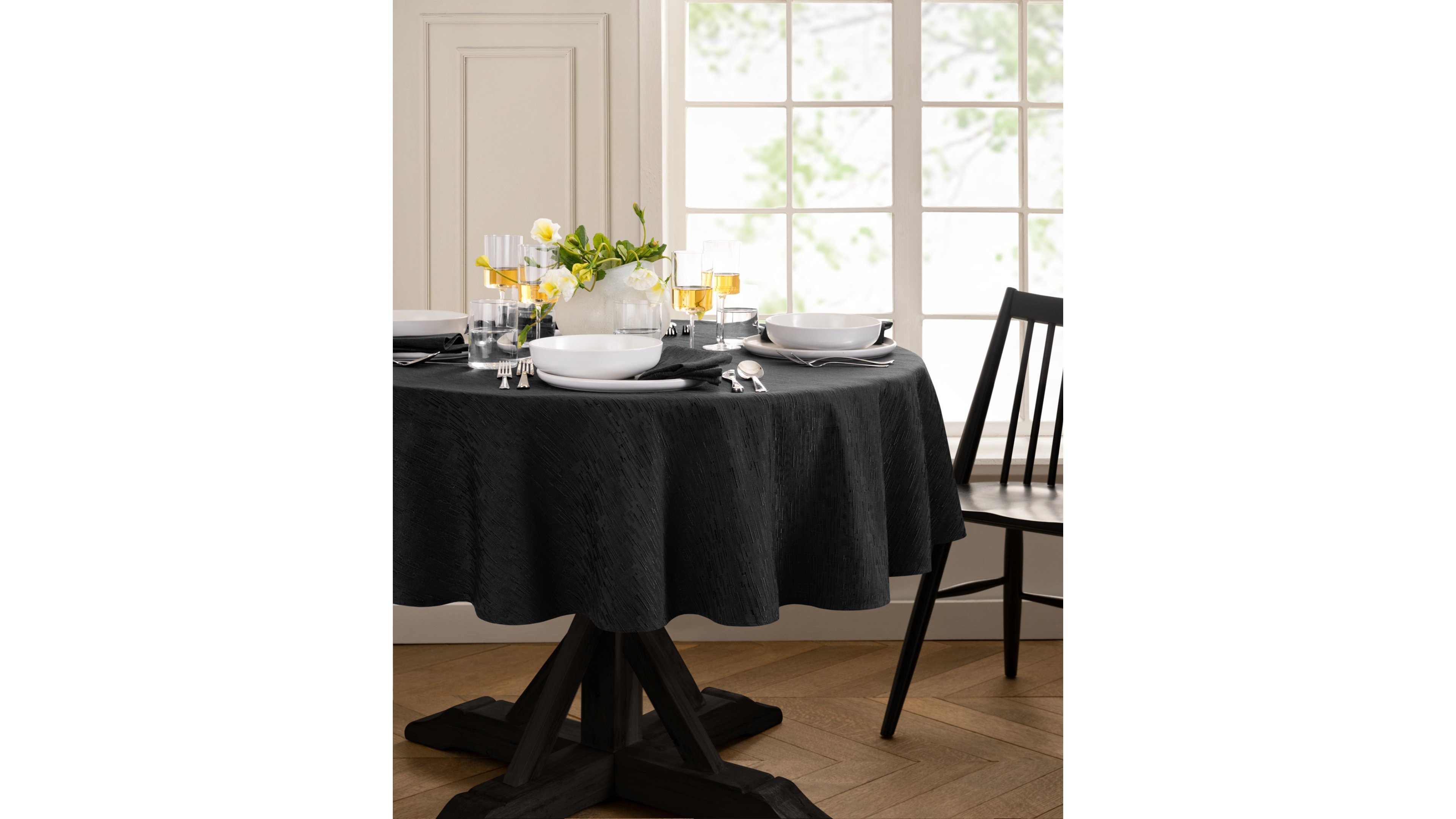 Continental Solid Texture Water and Stain Resistant Round Tablecloth, 90"