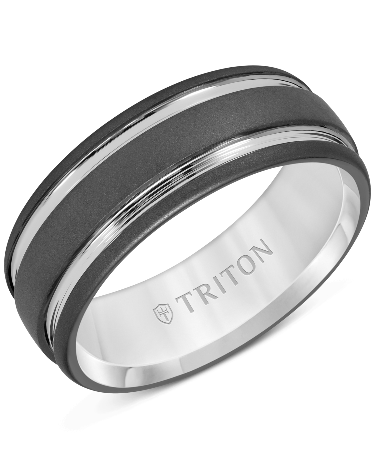 Triton Men's Two-tone Sandblast Finish Wedding Band In Black Tungsten Carbide