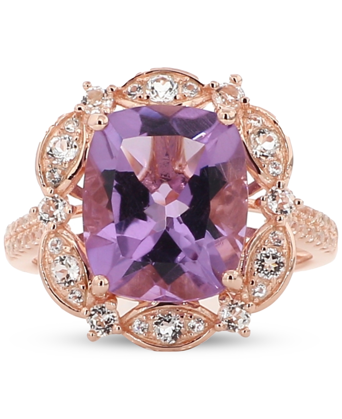 Macy's Pink Amethyst (4 Ct. T.w.) & White Topaz (5/8 Ct. T.w.) Halo Ring In Rose Gold-plated Sterling Silve