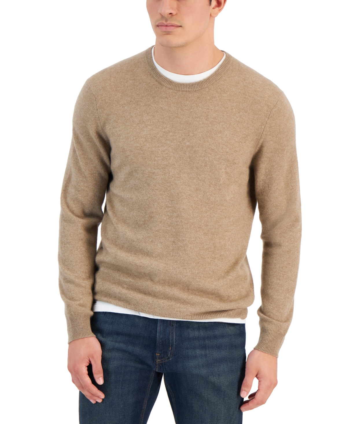 Club Room Cashmere Crew-neck Sweater, Created For Macy's In Dark Natural Heather