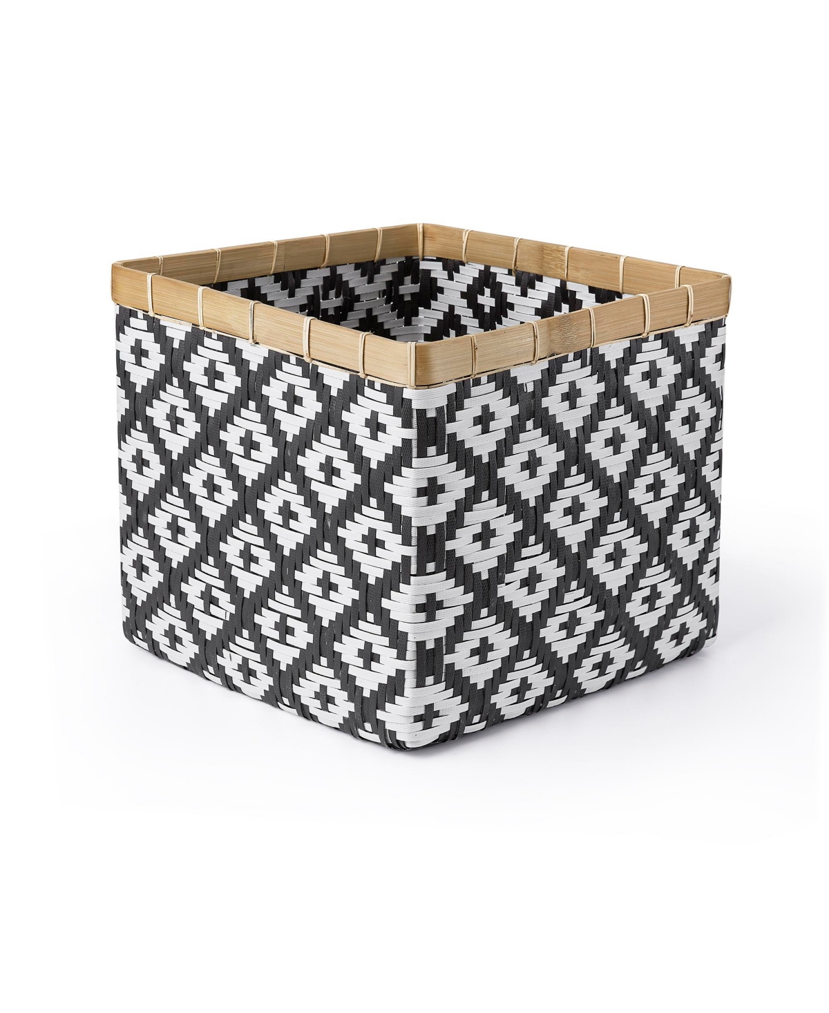 Shop Baum 3 Piece Square Bamboo Basket Set With No Handles, Natural Rim In Black And White
