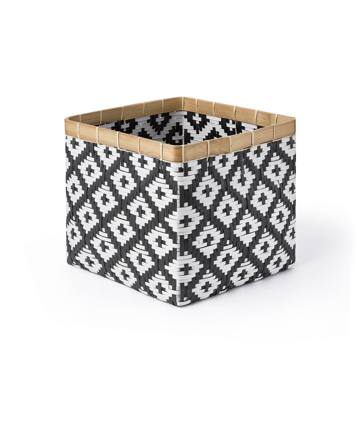 Shop Baum 3 Piece Square Bamboo Basket Set With No Handles, Natural Rim In Black And White
