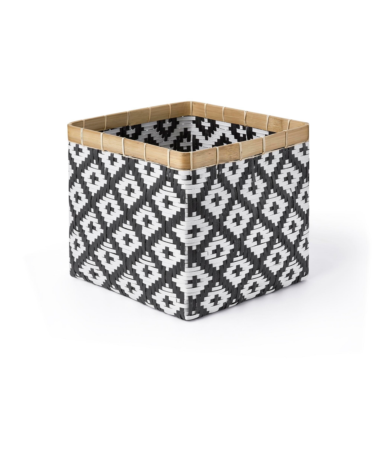 Baum 3 Piece Square Bamboo Basket Set with No Handles, Natural Rim - Black and White