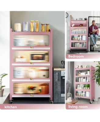 56.2 Tall Kitchen Storage Cabinet, 5 Tier Pantry Cabinet, 4 Door Accent Cabinet, Pink