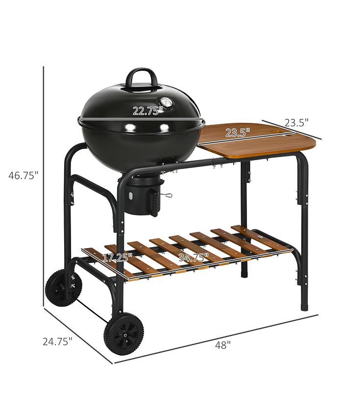 Outsunny Charcoal Grill BBQ, Rolling Backyard Barbecue with Chopping Block Table, a Cutting