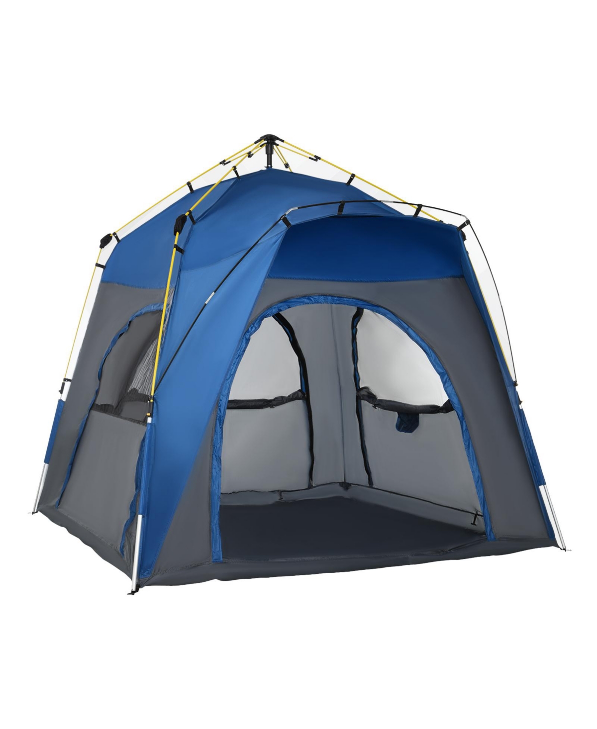 Camping Tents 4 Person Pop Up Tent Quick Setup Automatic Hydraulic Family Travel Tent w/ Windows, Doors Carry Bag Included - Blue