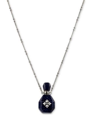 Patricia Nash - Silver-Tone Floret Gemstone Perfume Bottle Long Pendant Necklace, 25" + 3" extender
