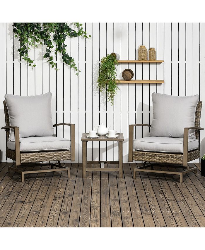 Outsunny 3Piece Patio Bistro Set, PE Rattan Wicker Outdoor Furniture