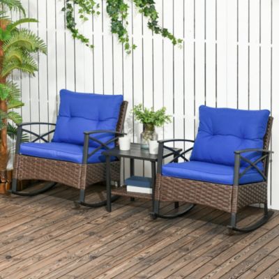 3pc Rocking Chair Set w/ Cushions, Wicker Bistro Set,