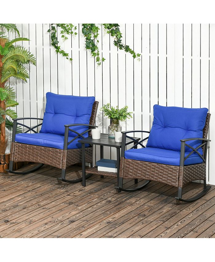 Outsunny 3 Piece Rocking Wicker Bistro Set, Outdoor Patio Furniture Set