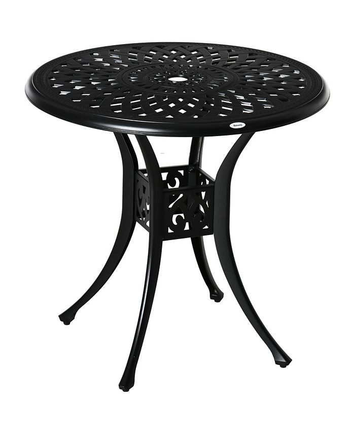 Outsunny 30" Round Patio Dining Table with Umbrella Hole, Antique Cast