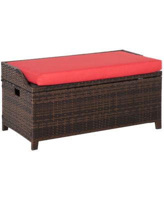 PE Rat Patio Storage Bench w/ Interior Waterproof Cloth Bag,