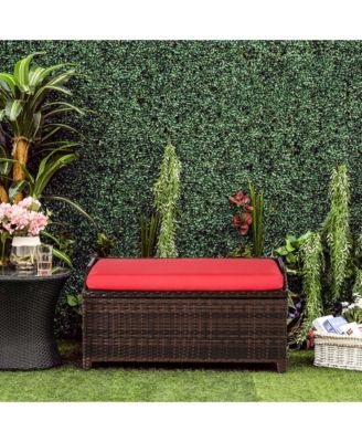 PE Rat Patio Storage Bench w/ Interior Waterproof Cloth Bag,