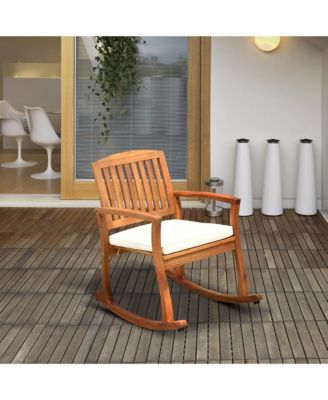 Outdoor Rocking Chair with Cushion, Acacia Wood Patio Rocker for Backyard, Patio, Home, Teak Tone