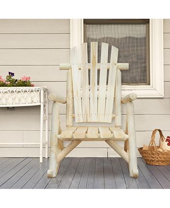 Outsunny Wooden Adirondack Rocking Chair, Outdoor Rustic Log Rocker ...