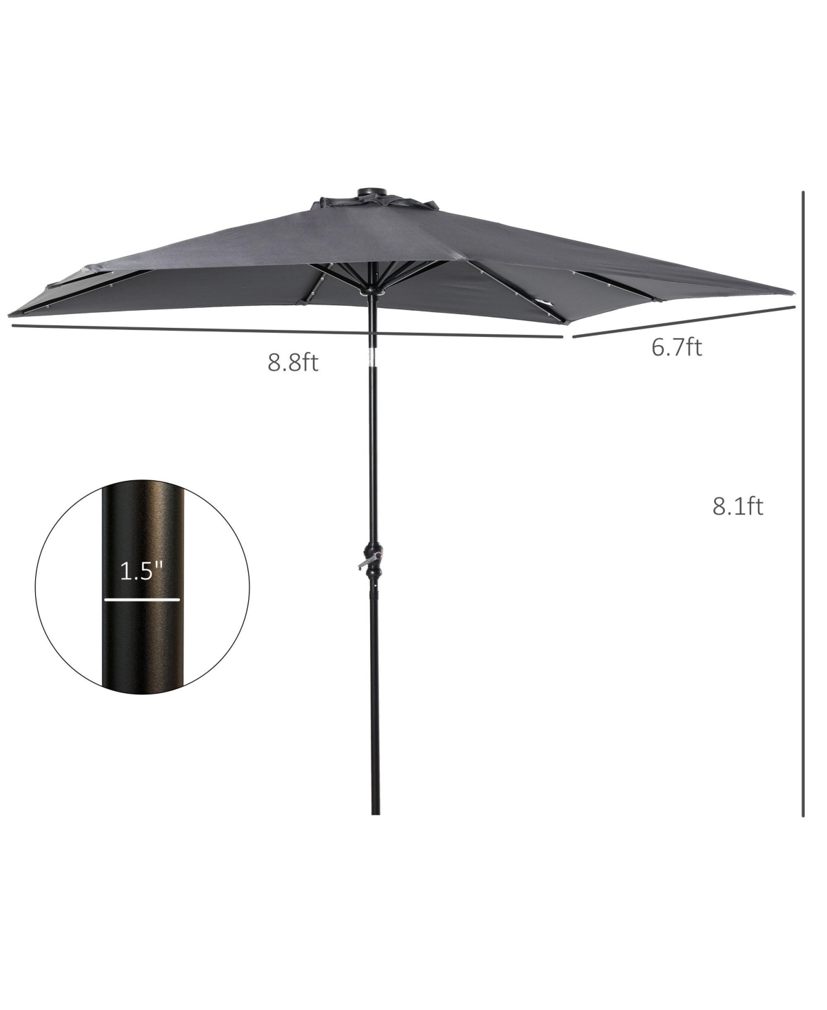 Outsunny Patio Umbrella Outdoor Table Market Umbrella with Crank, Solar Led Lights, 45° Tilt, Push-Button Operation, for Deck, Backyard