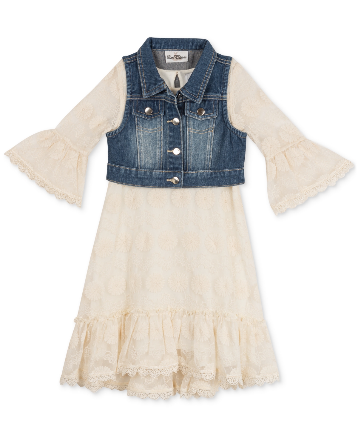 Rare Editions Toddler & Little Girls Half Sleeve Denim Vest Set