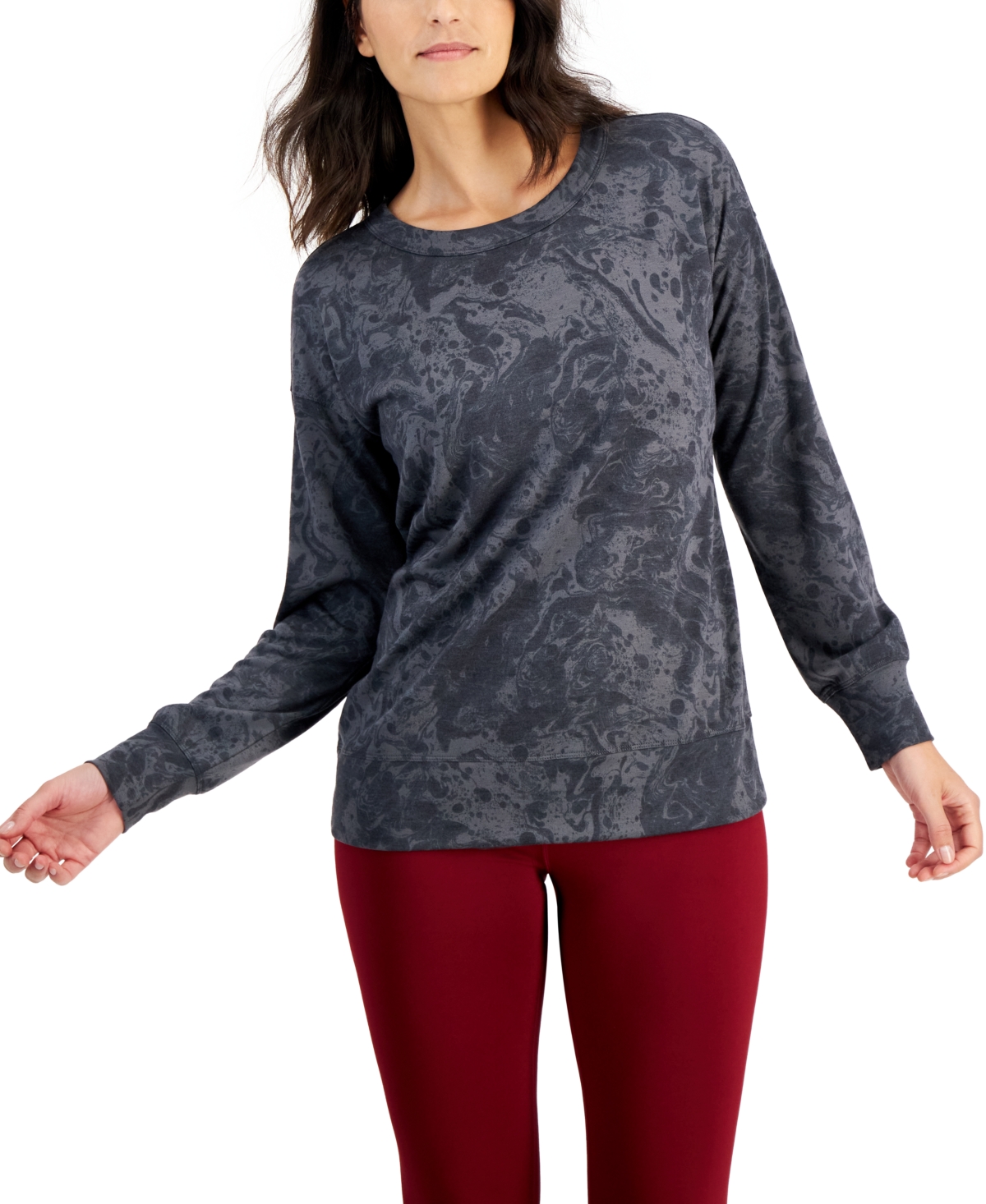 Women's Butter French Terry Open-Back Pullover Top, Created for Macy's - Water Bubbles