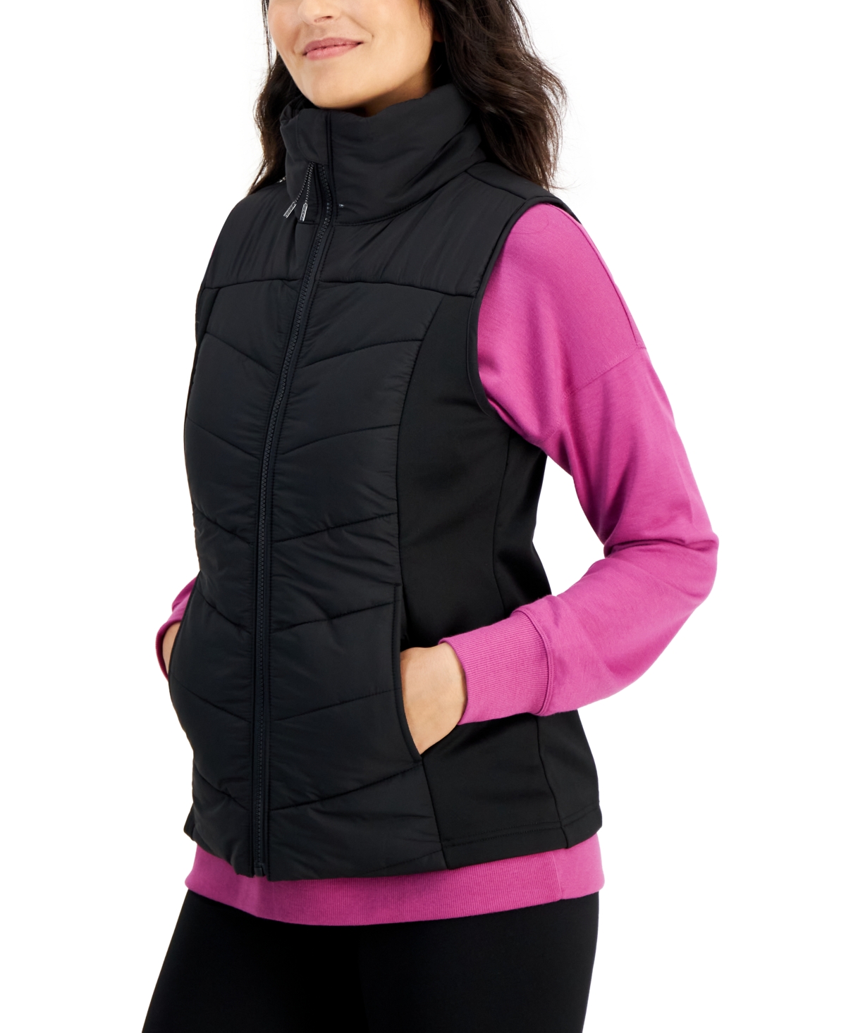 Women's Sleeveless Zip-Front Puffer Vest, Created for Macy's - Deep Black