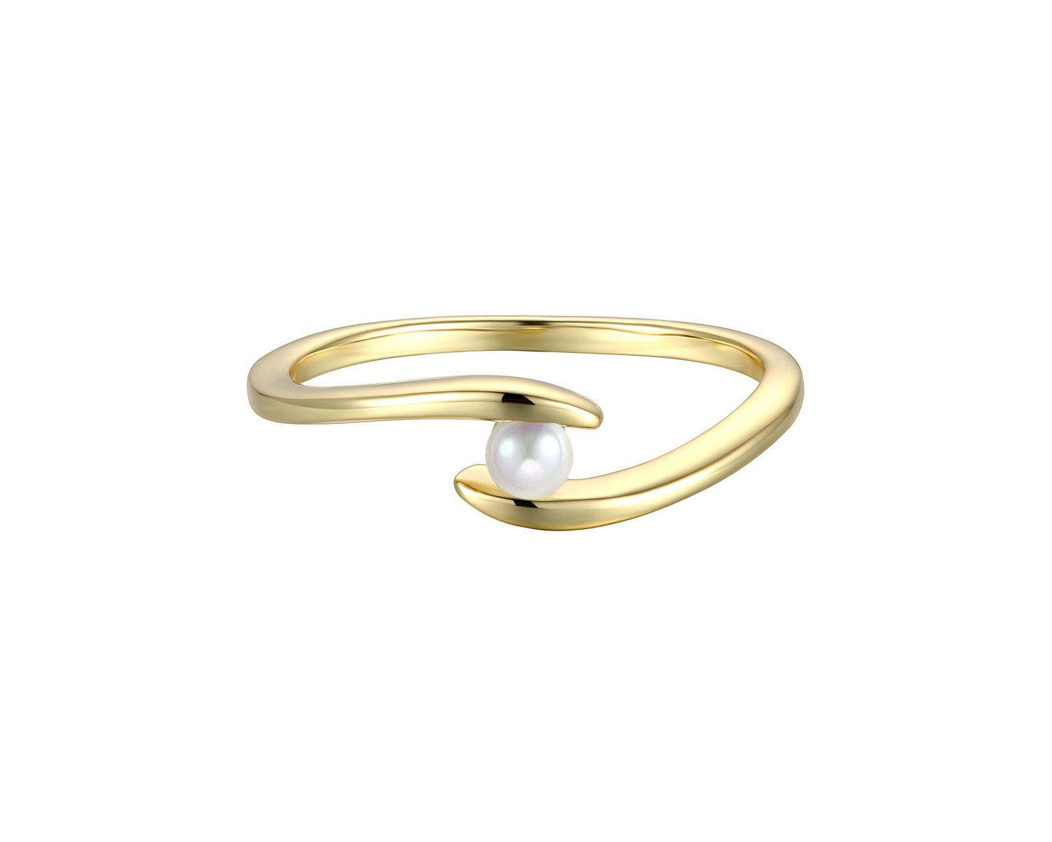 Minimalist 14K Gold Plated Dainty Pearl Elegant Slim Band Ring