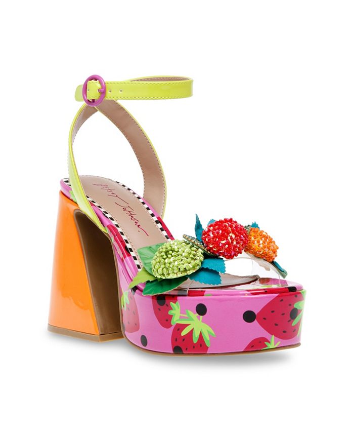 Betsey Johnson Women's Sprite Fruit Embellished Chunky Heels Sandals ...