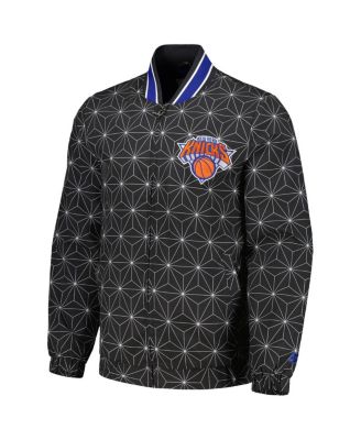Men's Black New York Knicks In-Field Play Fashion Satin Full-Zip Varsity Jacket