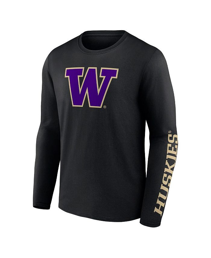Fanatics Men's Black Washington Huskies Double Time 2Hit Long Sleeve T