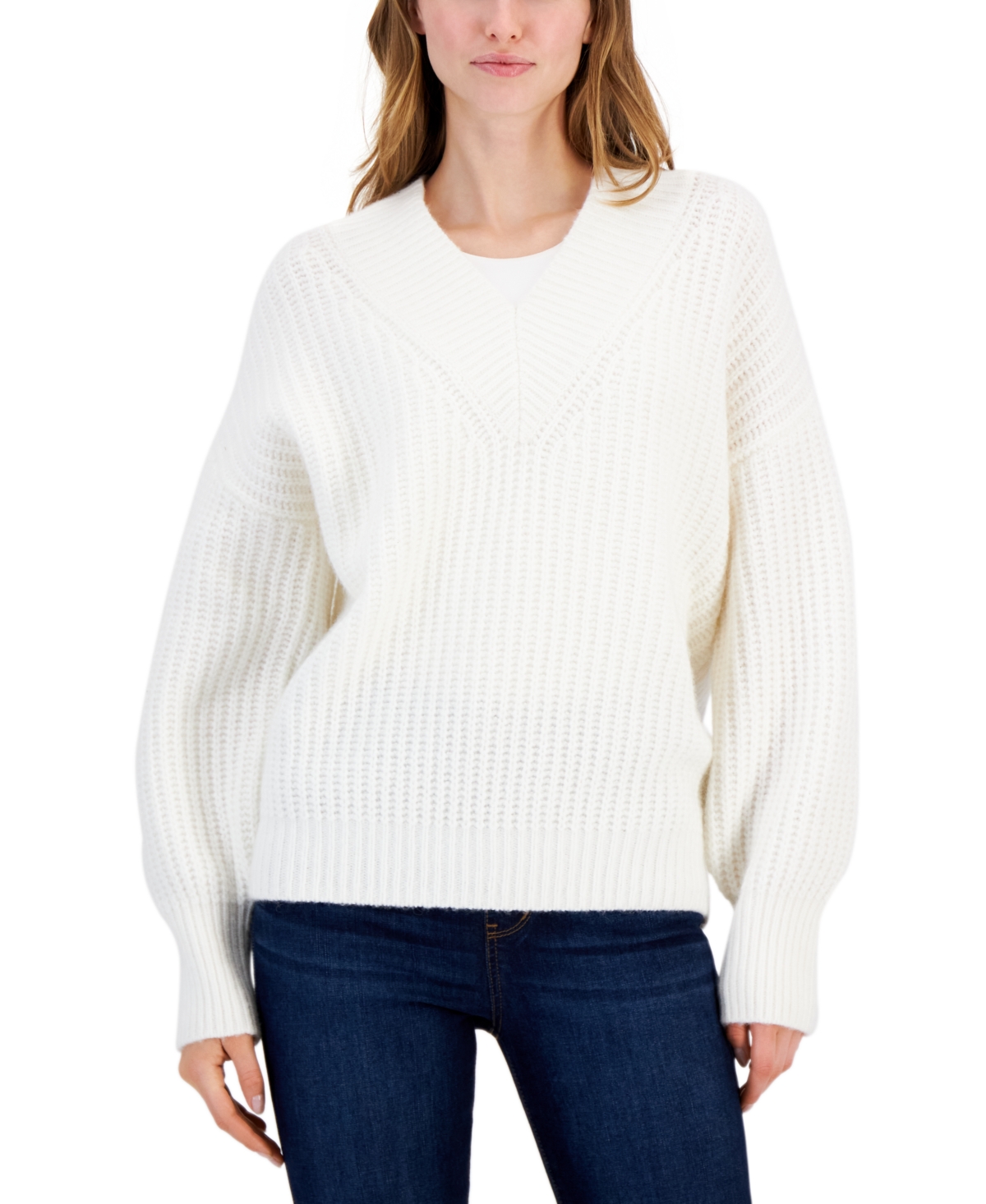 Hugo Women's Oversized V-neck Sweater In Open White