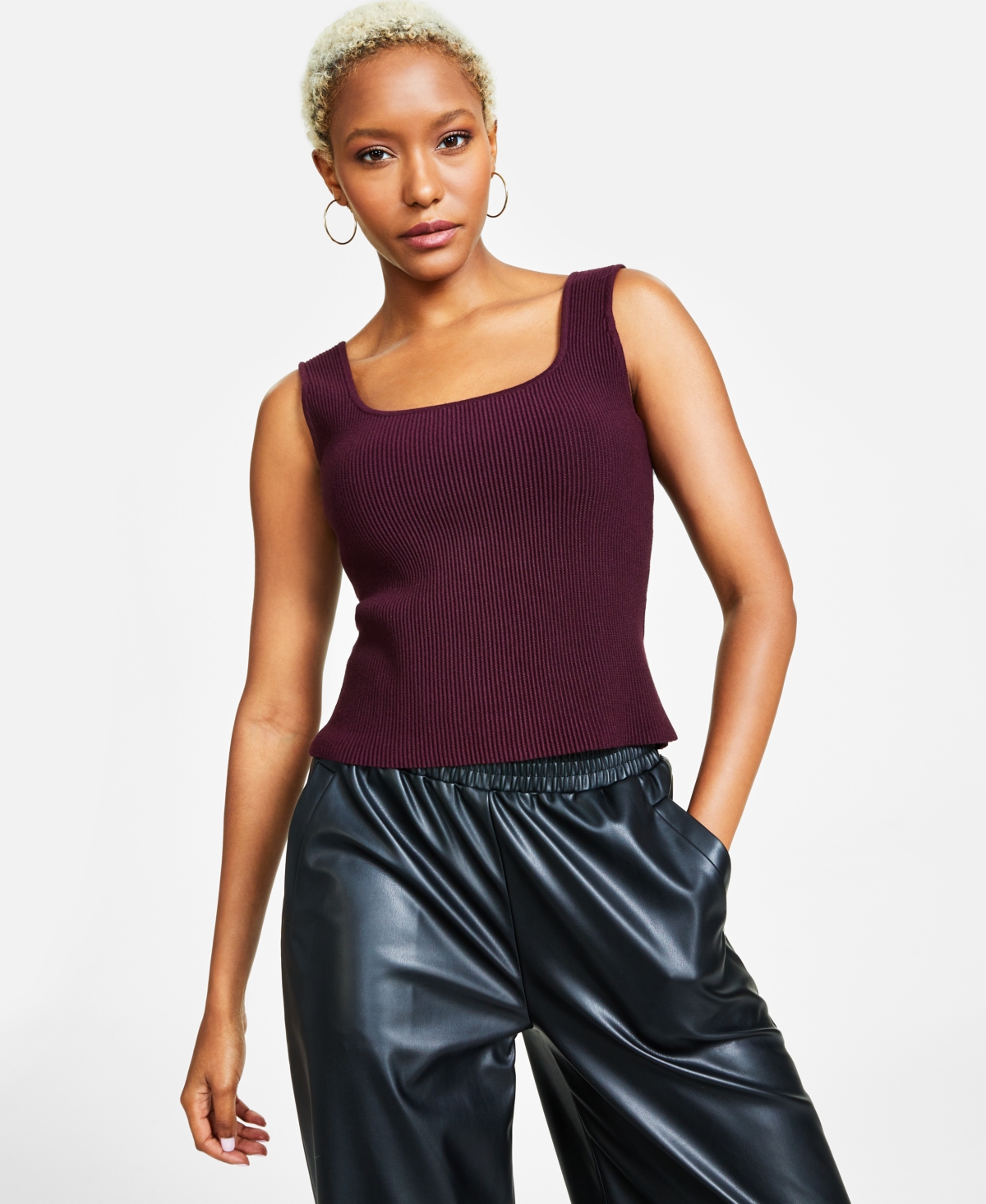 Shop Bar Iii Women's Ottoman Ribbed Sleeveless Sweater Top, Created For Macy's In Marooned