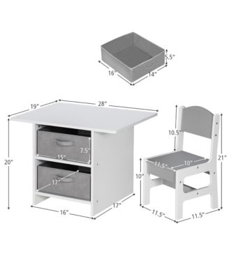 Kids Art Play Wood Table and 2 Chairs Set w/ Storage Baskets Puzzle