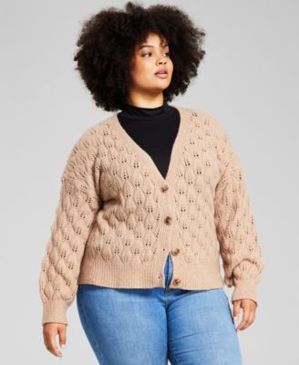 And Now This - Trendy Plus Size V-Neck Blouson-Sleeve Cardigan