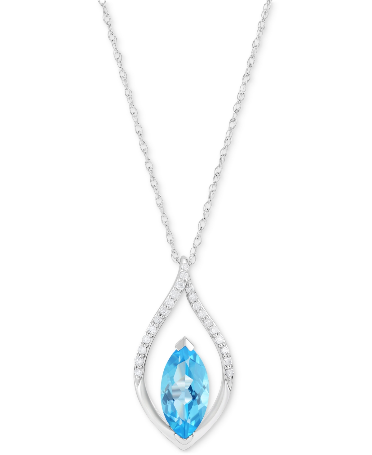 Macy's Swiss Blue Topaz (1-1/6 Ct. T.w.) & Diamond (1/10 Ct. T.w.) Marquise Open Halo 18" Pendant Necklace