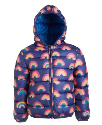Toddler Girls Long Sleeve Rainbow Heart Print Puffer Jacket