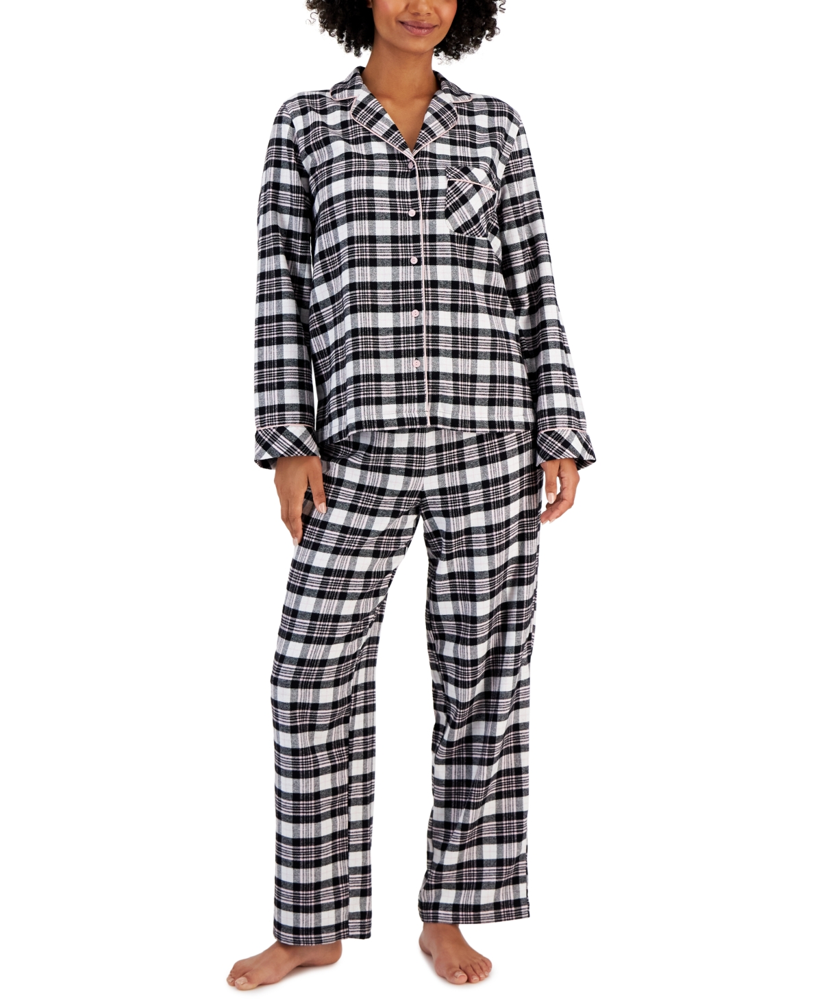 Charter Club Printed Cotton Flannel Packaged Pajama Set, Created For Macy's In Pink Plaid