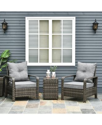 3 Piece Patio Furniture, PE Wicker Storage Table & Chairs,