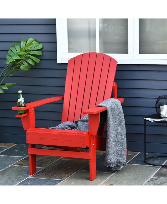 Outsunny Wooden Adirondack Chair, Outdoor Patio Lawn Chair with Cup Holder, Weather Resistant