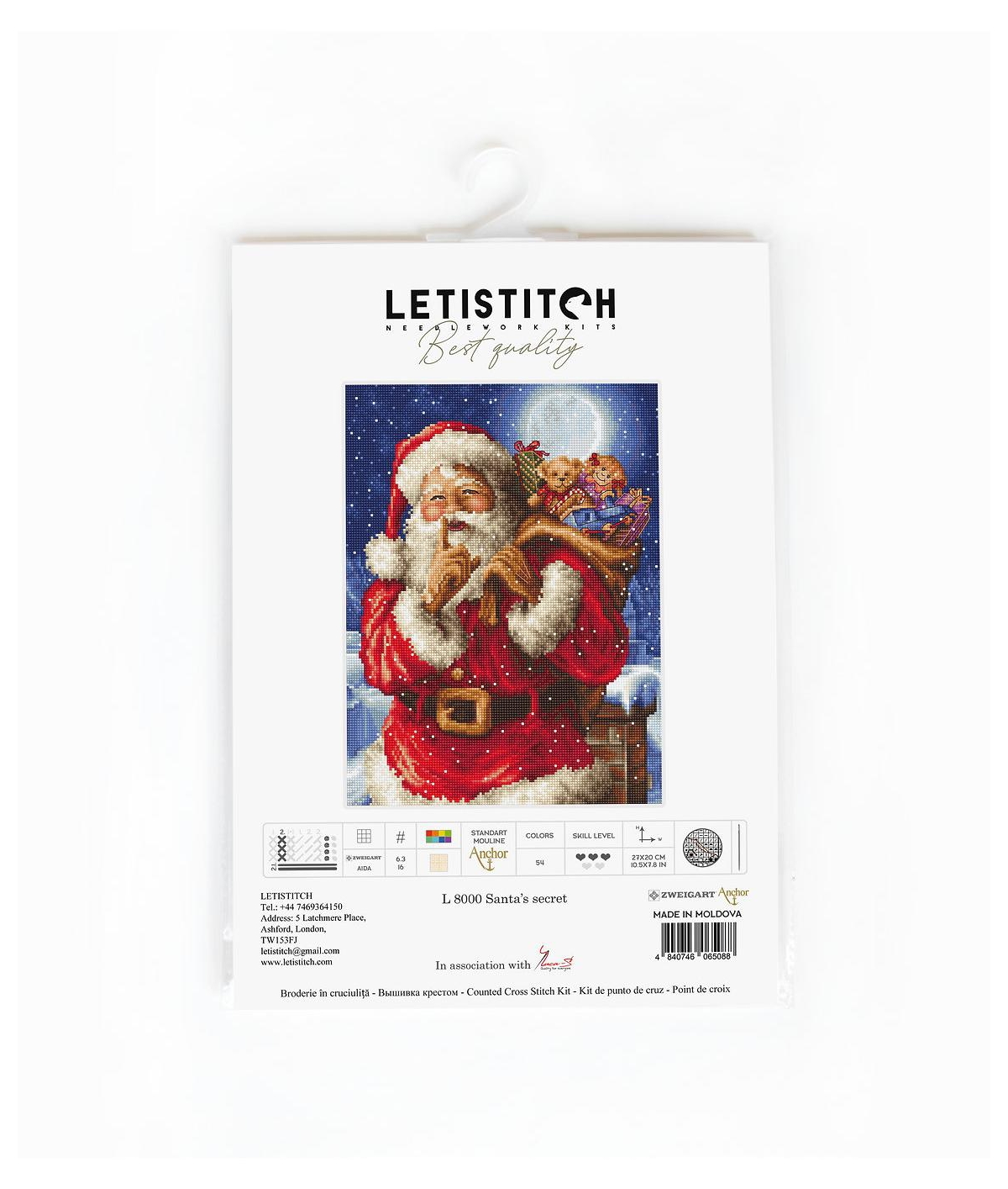LetiStitch Counted Cross Stitch Kit Santa Christmas secret L8000