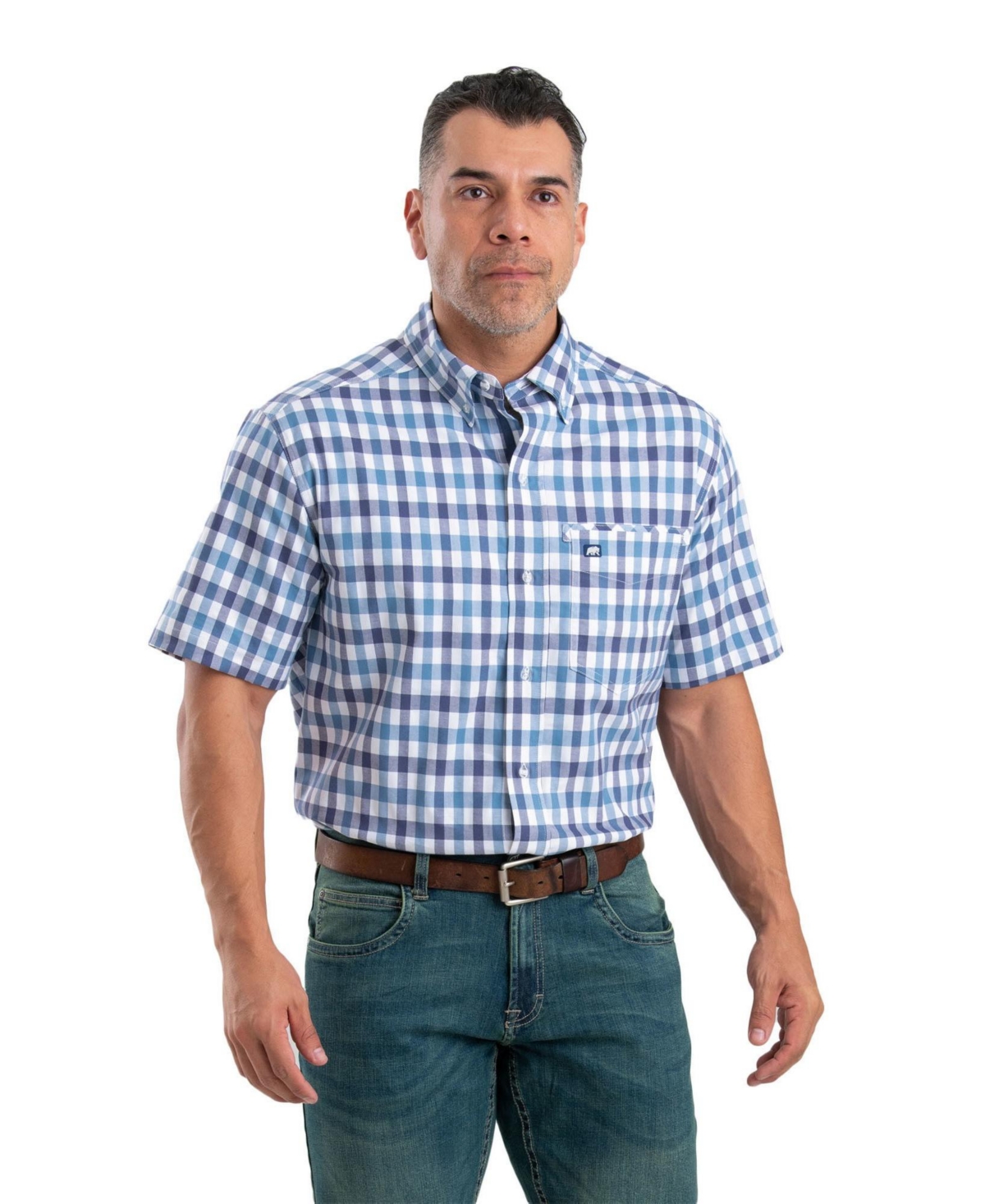 Men's eman Flex Short Sleeve Button Down Shirt - Plaid gray a