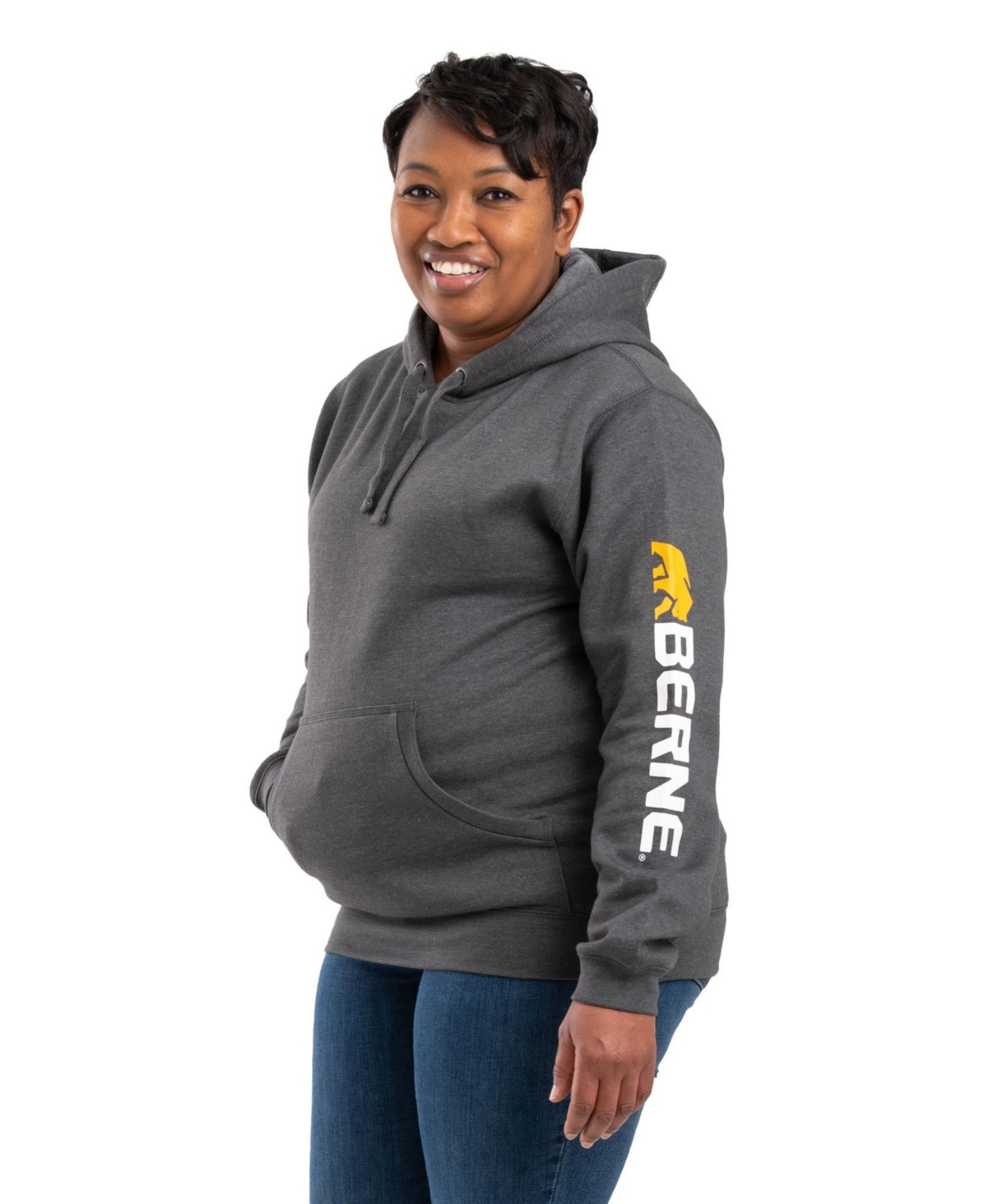 Plus Size Signature Sleeve Hooded Pullover - Graphite
