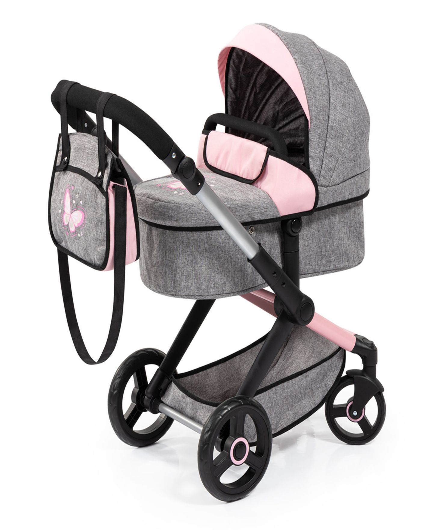 Детские аксессуары для кукол Bayer Design Dolls: Pram Xeo - Butterfly, цвет: Серый / Розовый — фото 1