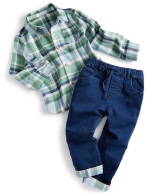 First Impressions - Baby Boys 2-Pc. Jordan Plaid Denim Set, Created for Macy's