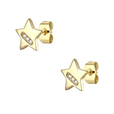 14k Gold Plated with Cubic Zirconia Lucky Star Stud Earrings