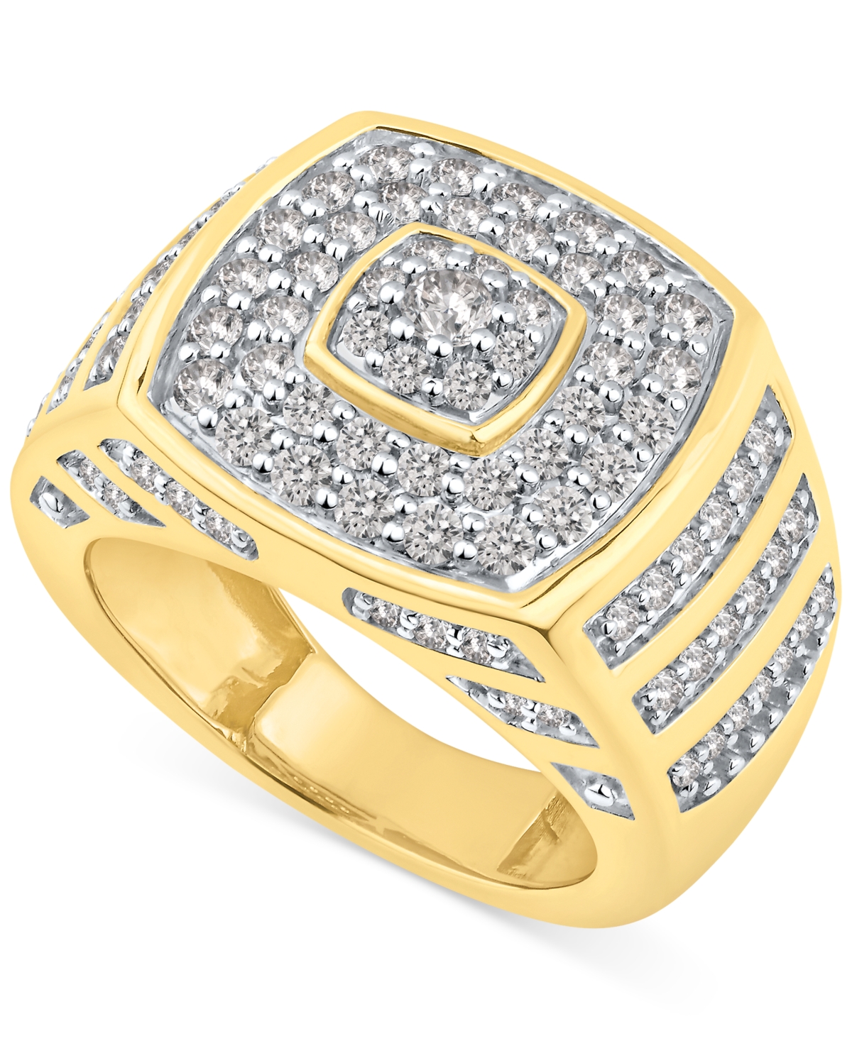 Macy's Men's Diamond Multi-cluster Statement Ring (2 Ct. T.w.) In 10k Gold In Yellow Gold
