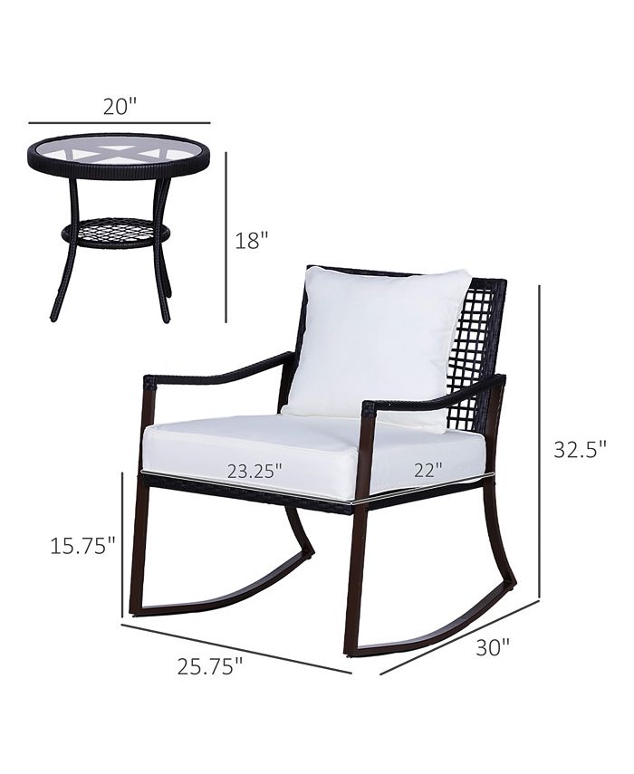 Outsunny 3 Piece Patio Rocking Chair Set, 2 PE Wicker Rocking Chairs